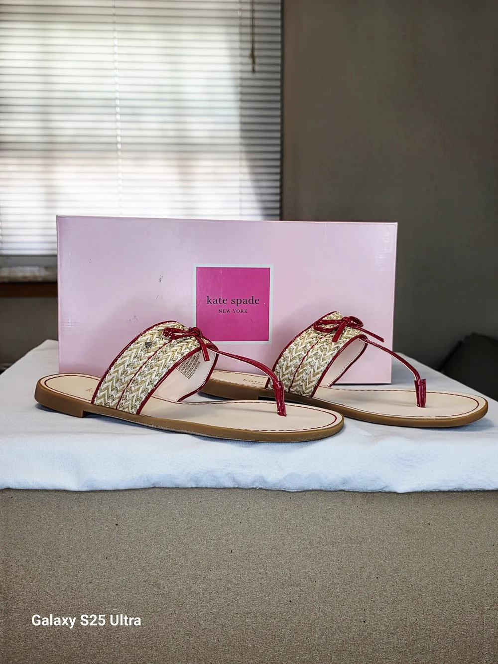 Kate Spade Callie Mixed Material Sandals In Lava Falls/Natural  Size 7.5B